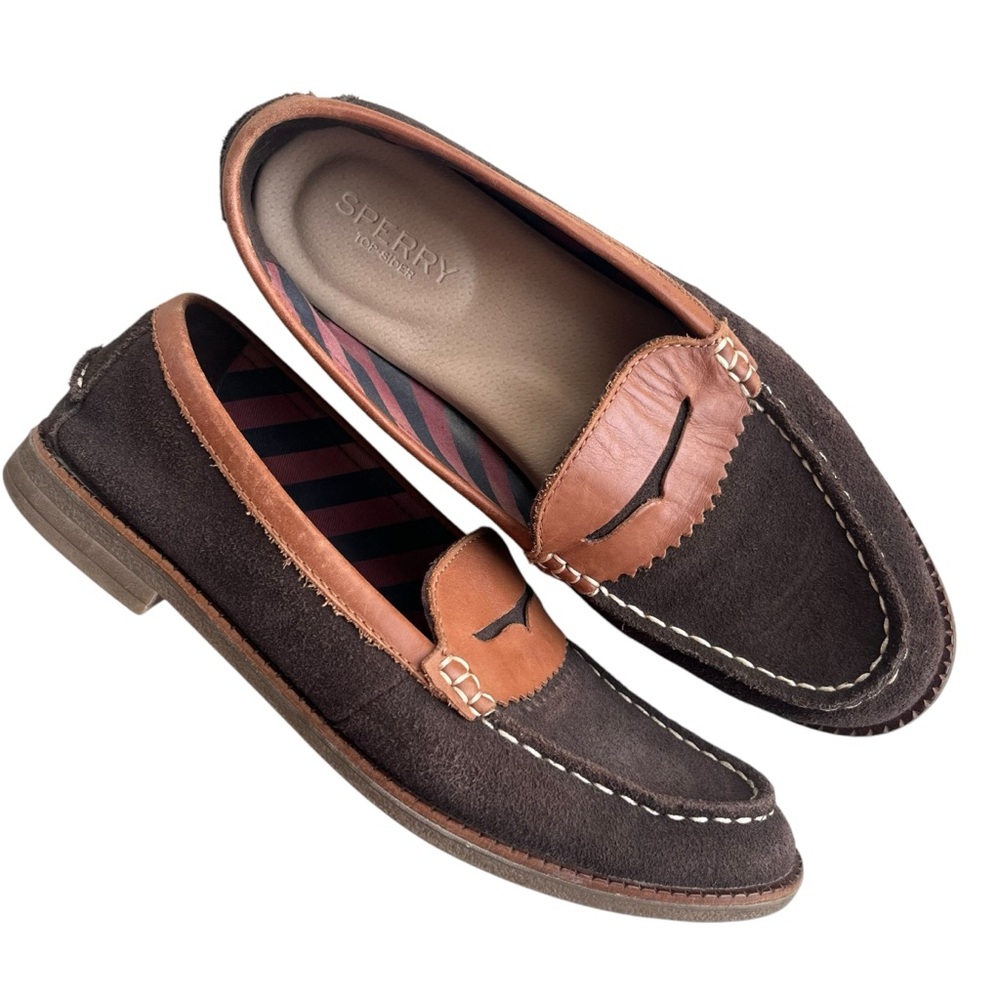 Sperry Top-Sider Women’s 8 Brown Tan Side Leather Waypoint Penny Loafer STS83954